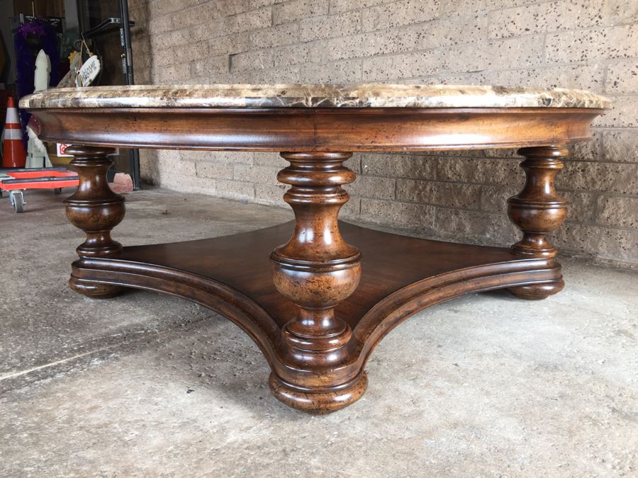 Round Marble Top Coffee Table With Wooden Base