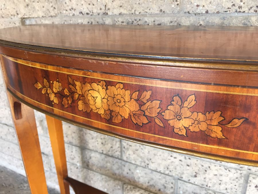 Elegant Demilune Painted Faux Inlay Console Table [Photo 5]