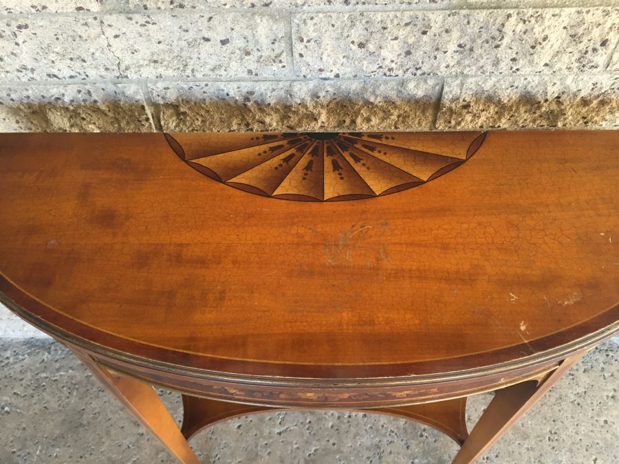 Elegant Demilune Painted Faux Inlay Console Table [Photo 2]