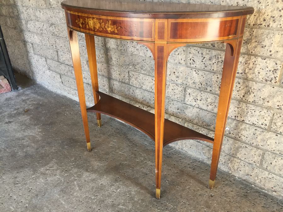 Elegant Demilune Painted Faux Inlay Console Table [Photo 7]