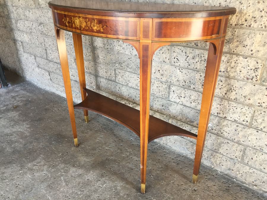 Elegant Demilune Painted Faux Inlay Console Table [Photo 8]