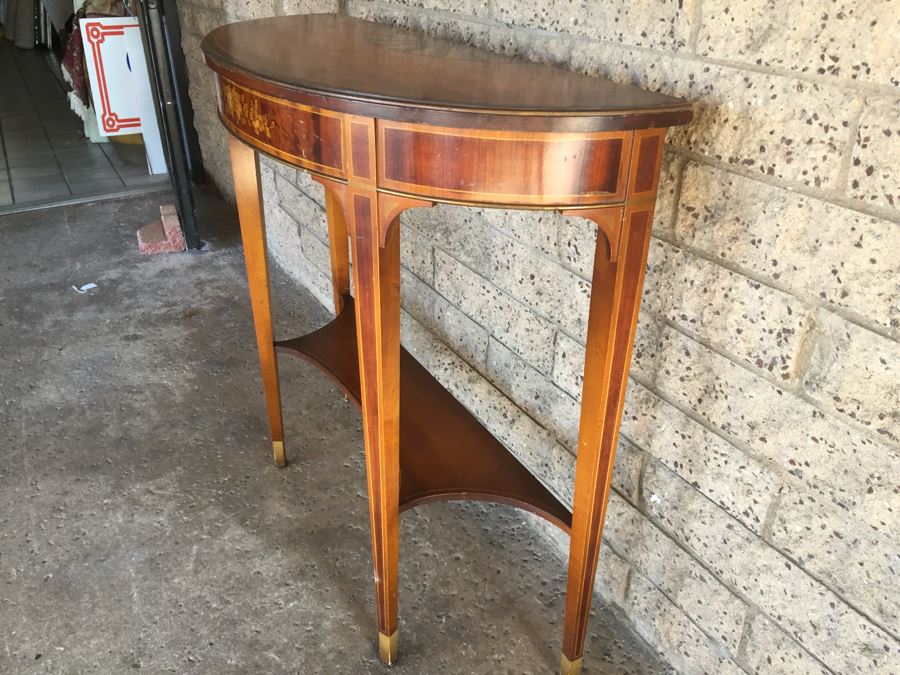 Elegant Demilune Painted Faux Inlay Console Table [Photo 3]