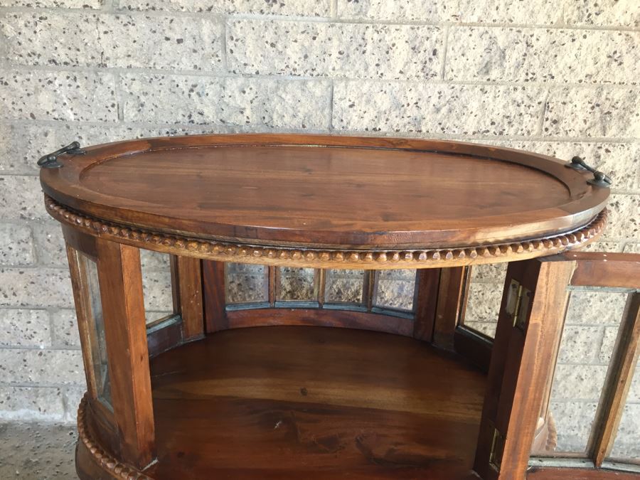 Beautiful French Provencial Curio Cabinet Bar Oval Windowed With Removable Top Tray [Photo 16]