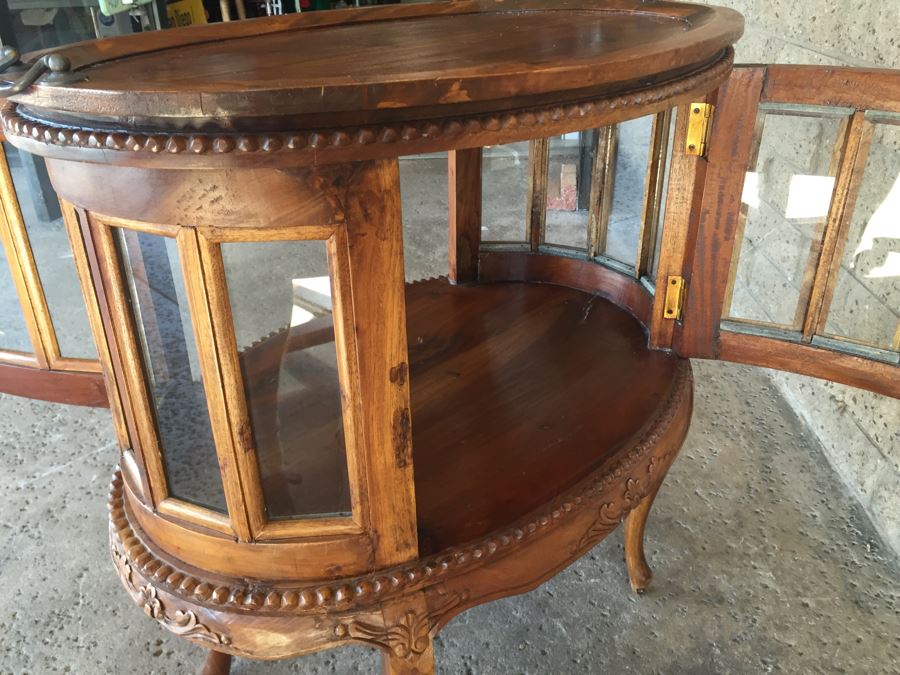 Beautiful French Provencial Curio Cabinet Bar Oval Windowed With Removable Top Tray [Photo 21]