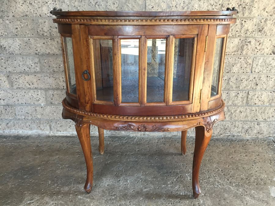 Beautiful French Provencial Curio Cabinet Bar Oval Windowed With Removable Top Tray [Photo 1]