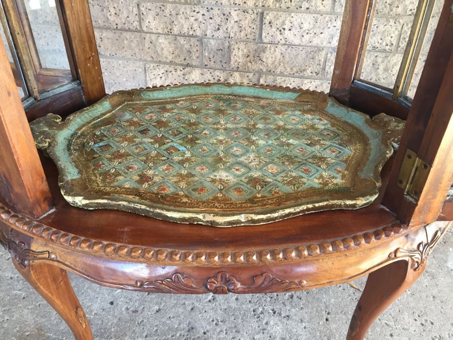 Beautiful French Provencial Curio Cabinet Bar Oval Windowed With Removable Top Tray [Photo 22]