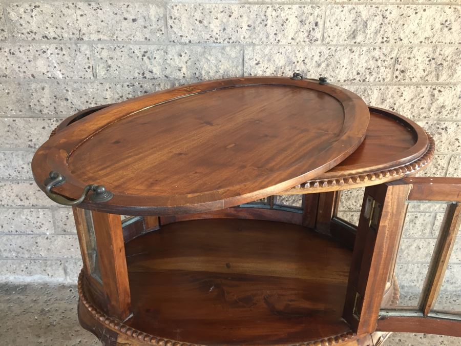Beautiful French Provencial Curio Cabinet Bar Oval Windowed With Removable Top Tray [Photo 18]