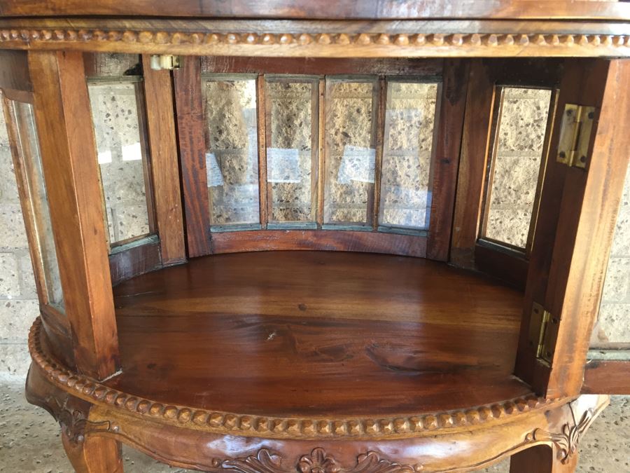 Beautiful French Provencial Curio Cabinet Bar Oval Windowed With Removable Top Tray [Photo 13]