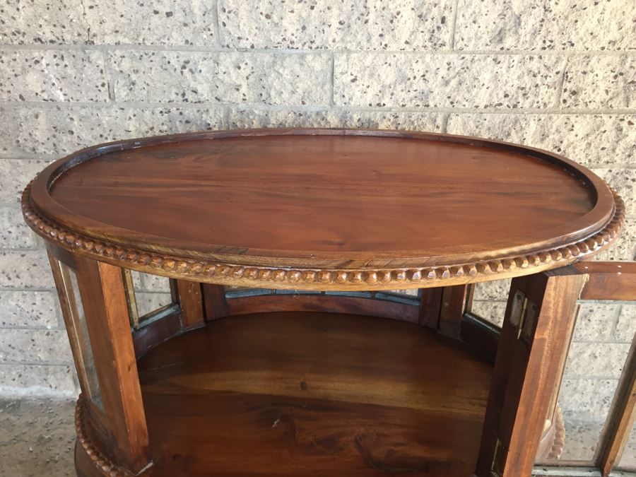 Beautiful French Provencial Curio Cabinet Bar Oval Windowed With Removable Top Tray [Photo 17]