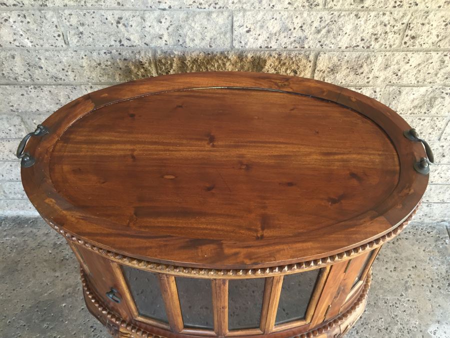 Beautiful French Provencial Curio Cabinet Bar Oval Windowed With Removable Top Tray [Photo 4]