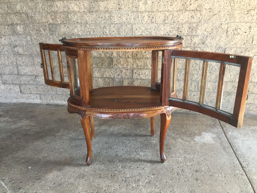 Beautiful French Provencial Curio Cabinet Bar Oval Windowed With Removable Top Tray [Photo 3]