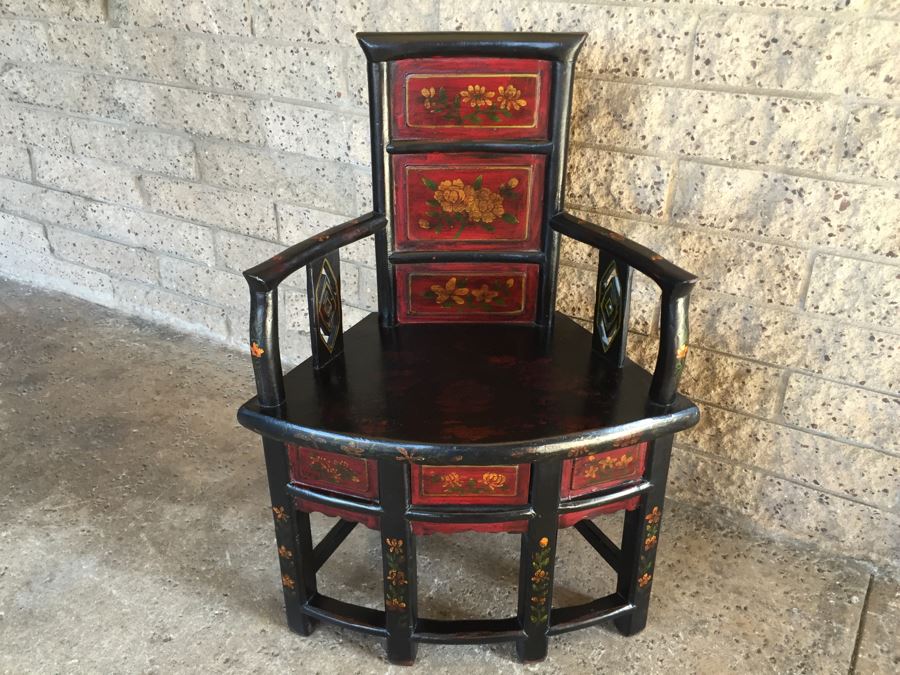 Painted Chinese Chair With Drawer Under Seat [Photo 6]