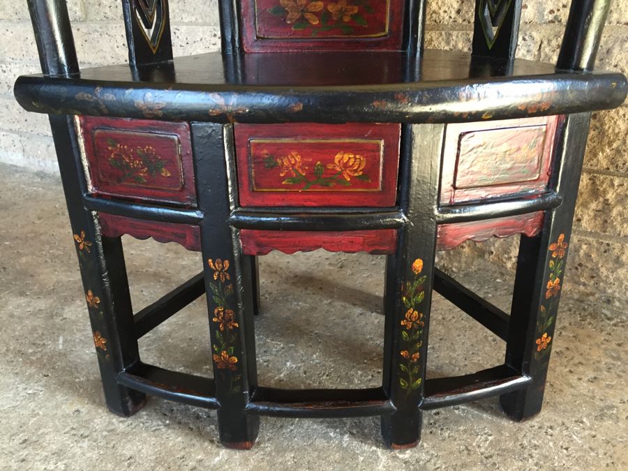 Painted Chinese Chair With Drawer Under Seat