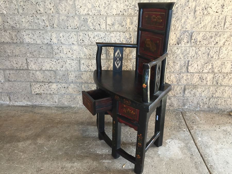 Painted Chinese Chair With Drawer Under Seat [Photo 12]