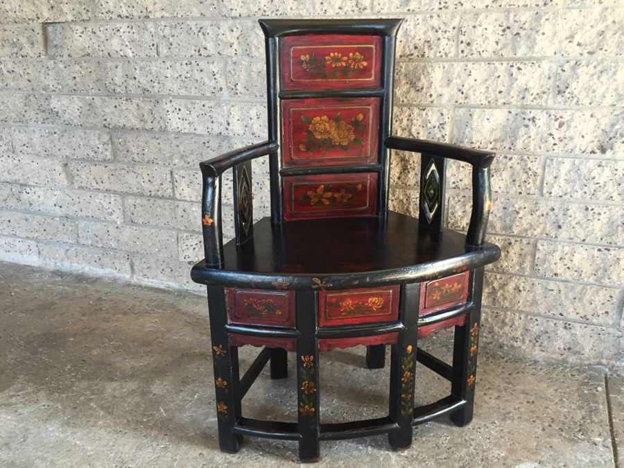 Painted Chinese Chair With Drawer Under Seat [Photo 1]