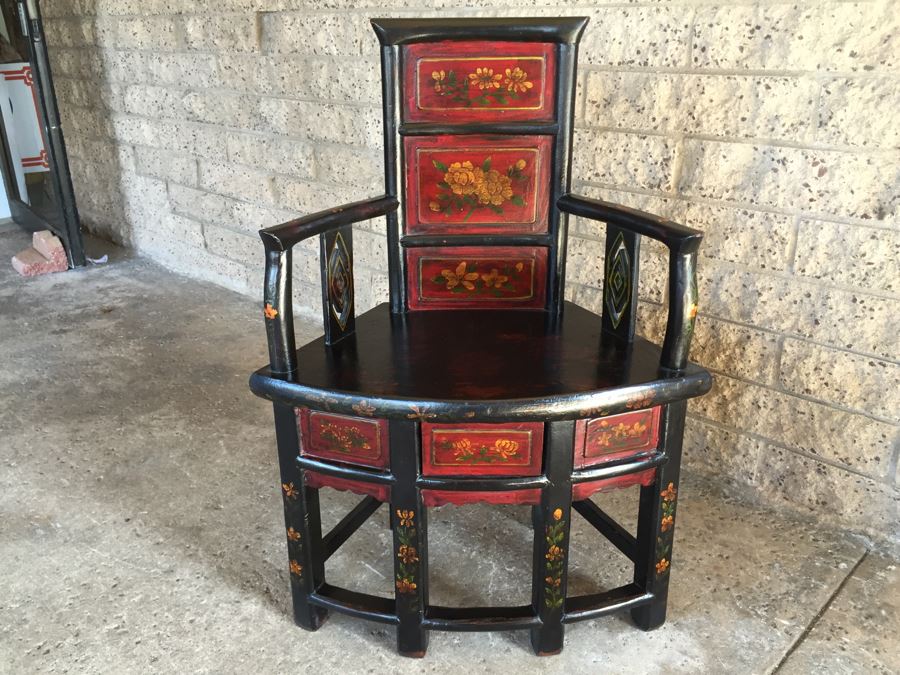 Painted Chinese Chair With Drawer Under Seat [Photo 16]