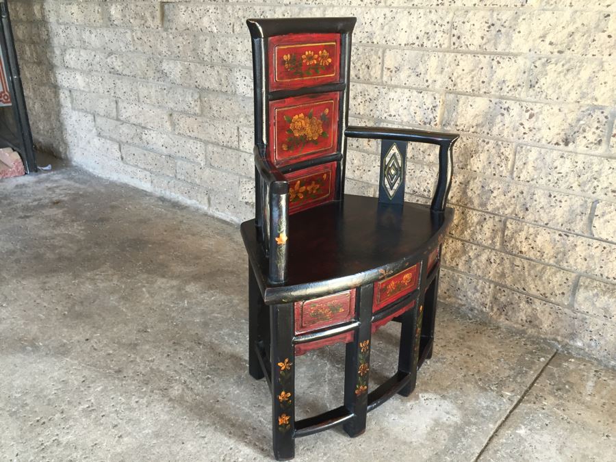 Painted Chinese Chair With Drawer Under Seat [Photo 14]