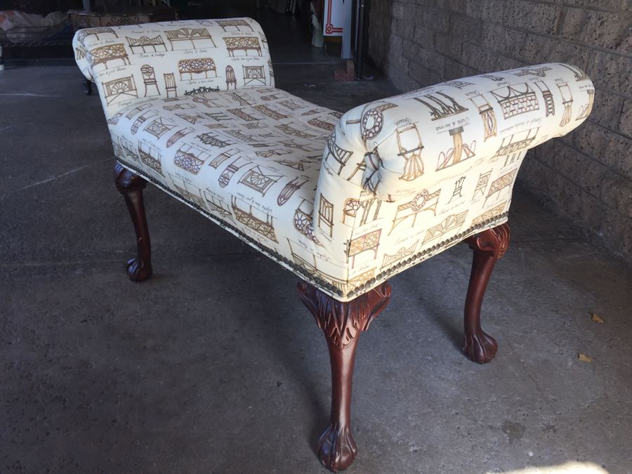 Classy Upholstered Bench With Antique Furniture Print [Photo 12]