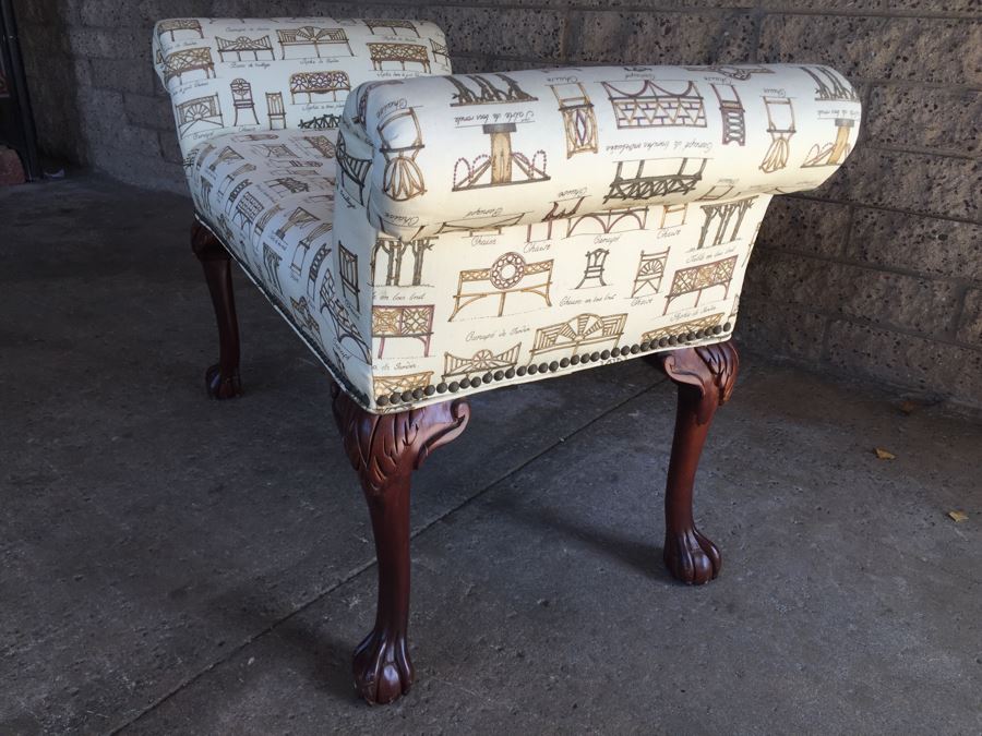 Classy Upholstered Bench With Antique Furniture Print [Photo 2]