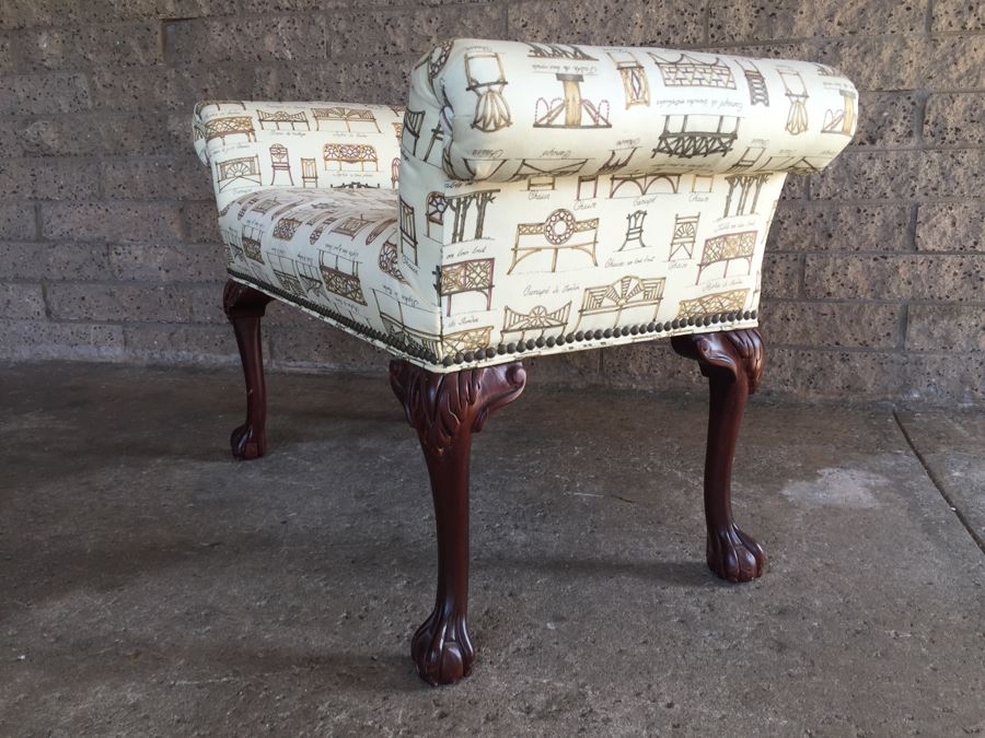 Classy Upholstered Bench With Antique Furniture Print [Photo 14]