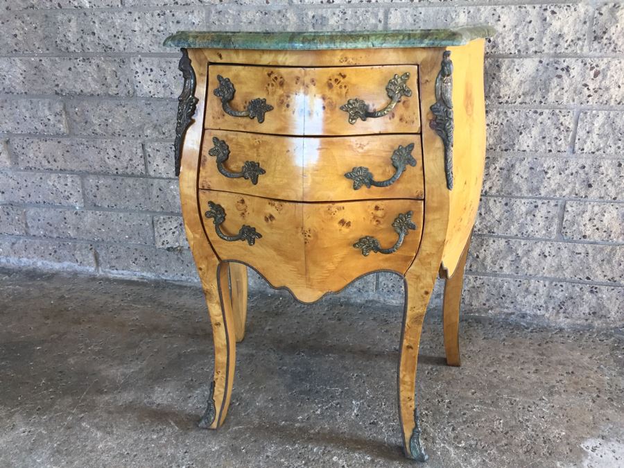 Small Bow Front Chest Of Drawers With Nice Marble Top [Photo 4]