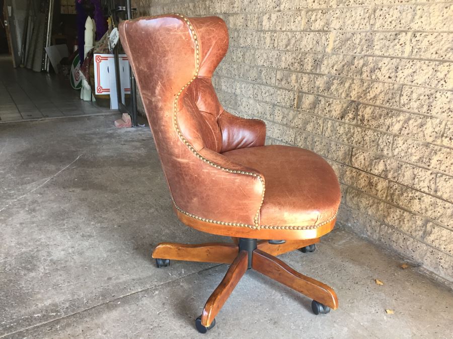 Very Nice Wingback Tufted Leather CENTURY Office Chair With Casters Hickory, N.C. [Photo 13]