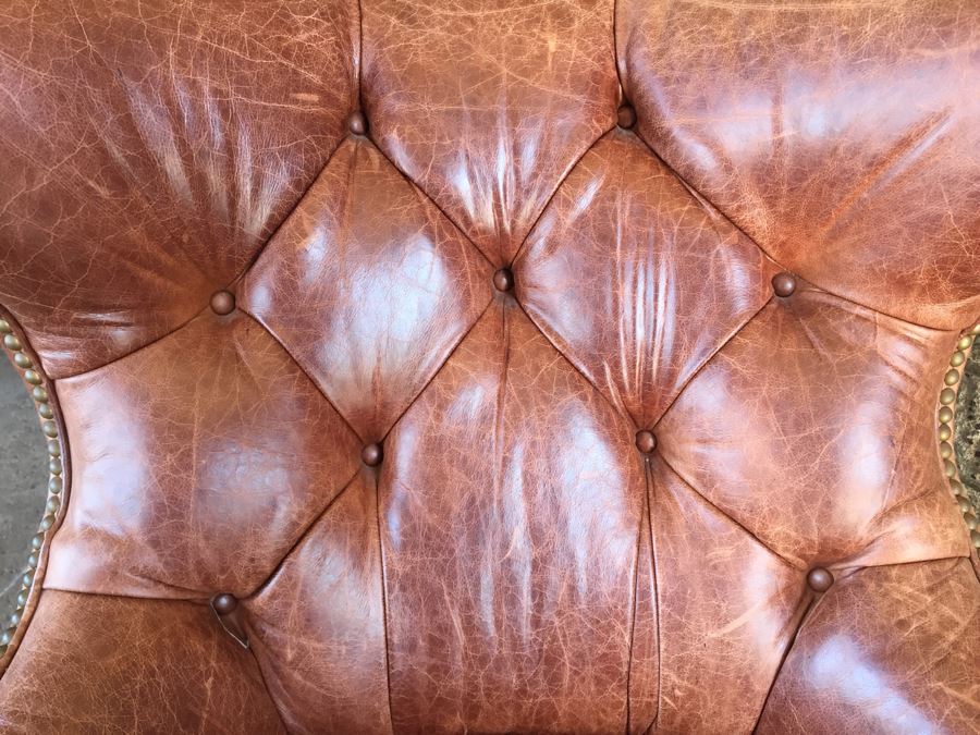 Very Nice Wingback Tufted Leather CENTURY Office Chair With Casters Hickory, N.C. [Photo 10]