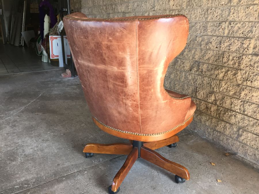 Very Nice Wingback Tufted Leather CENTURY Office Chair With Casters Hickory, N.C. [Photo 14]