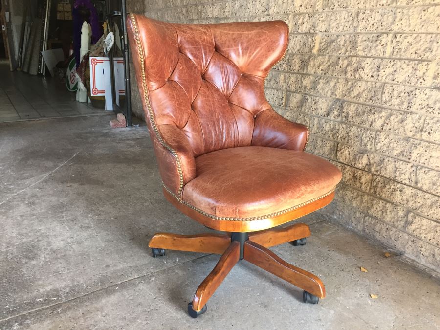 Very Nice Wingback Tufted Leather CENTURY Office Chair With Casters Hickory, N.C. [Photo 15]