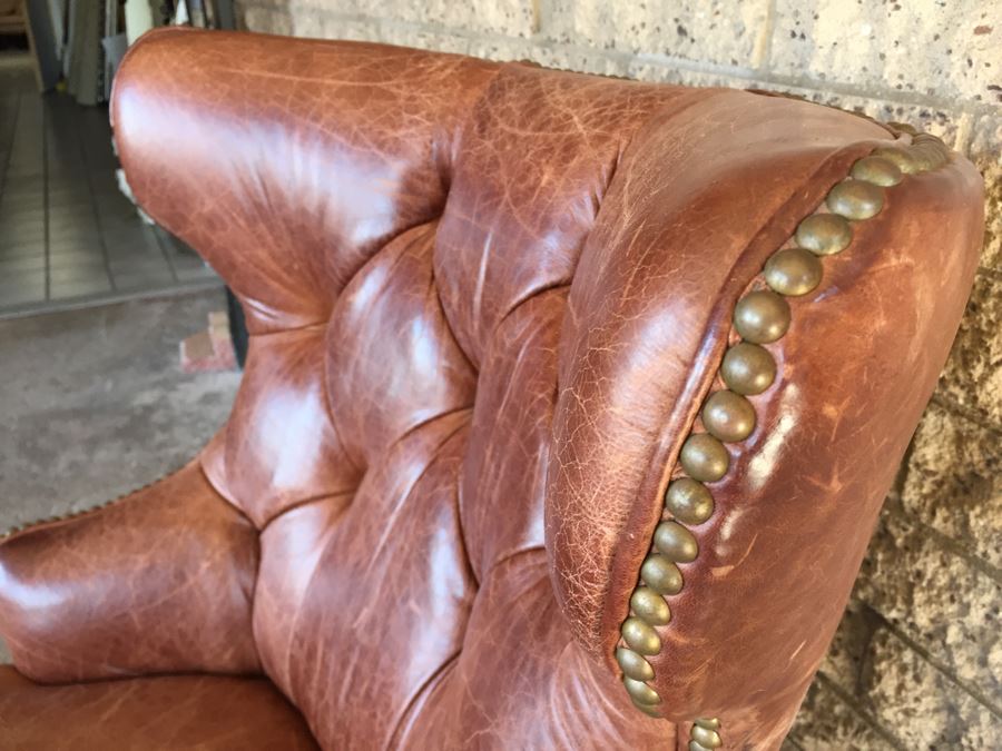 Very Nice Wingback Tufted Leather CENTURY Office Chair With Casters Hickory, N.C. [Photo 9]