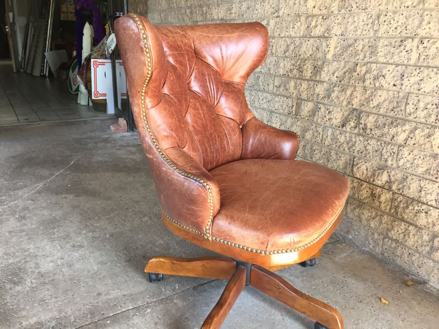 Very Nice Wingback Tufted Leather CENTURY Office Chair With Casters Hickory, N.C. [Photo 2]