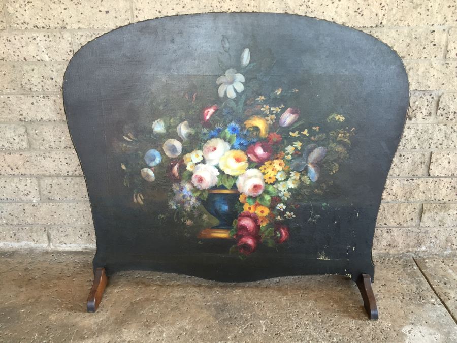 Antique Hand Painted Fireplace Screen [Photo 1]