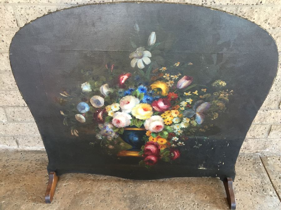Antique Hand Painted Fireplace Screen [Photo 5]