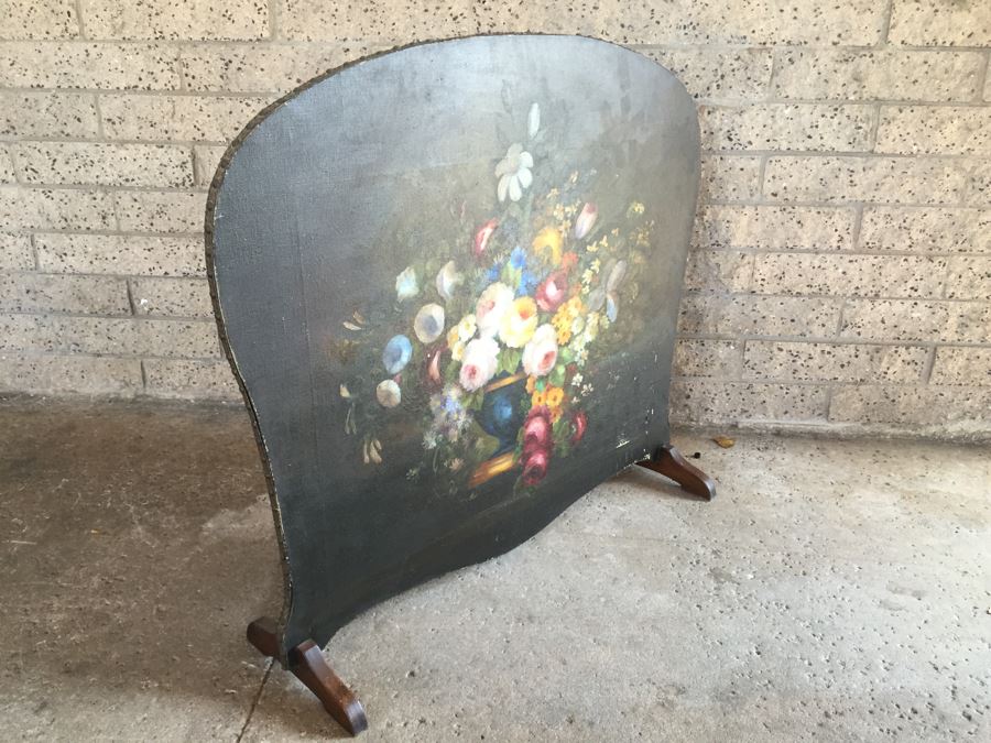 Antique Hand Painted Fireplace Screen [Photo 3]