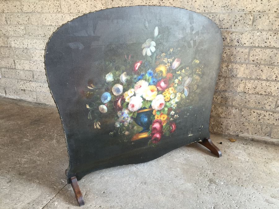 Antique Hand Painted Fireplace Screen [Photo 10]