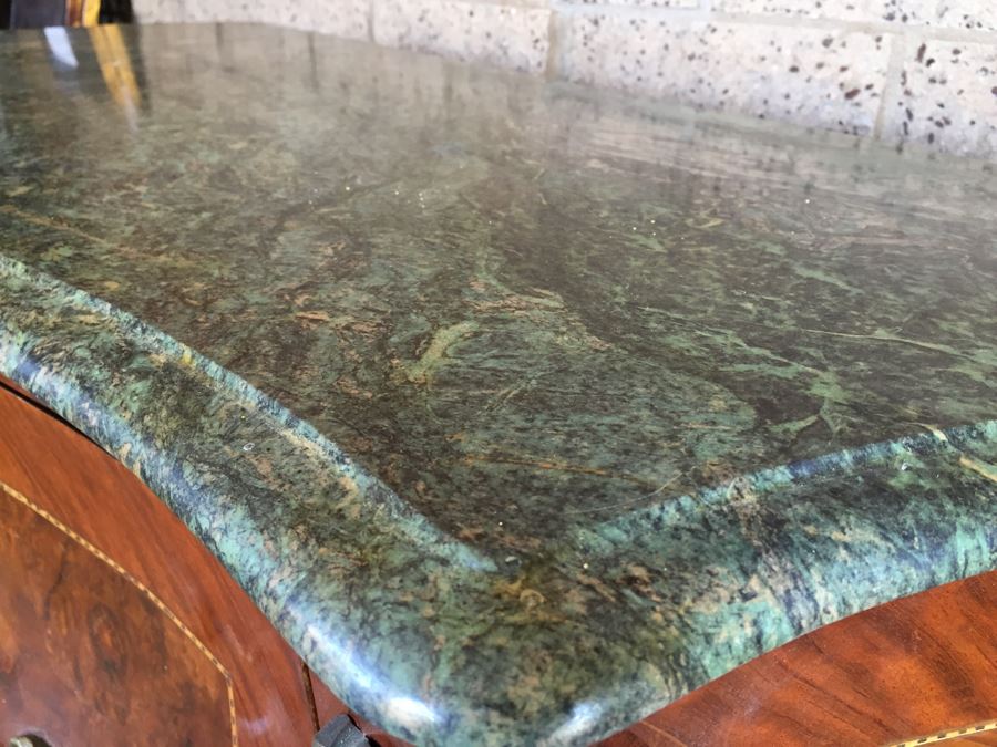 Stunning Large Bow Front Commode Chest Of Drawers With Nice Marble Top [Photo 10]