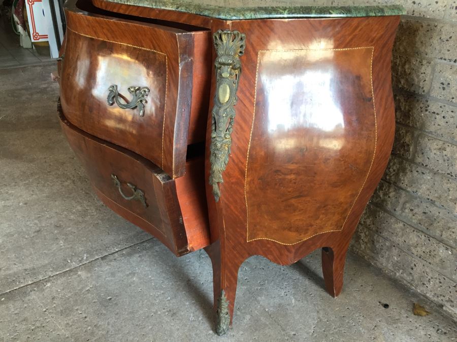 Stunning Large Bow Front Commode Chest Of Drawers With Nice Marble Top [Photo 15]