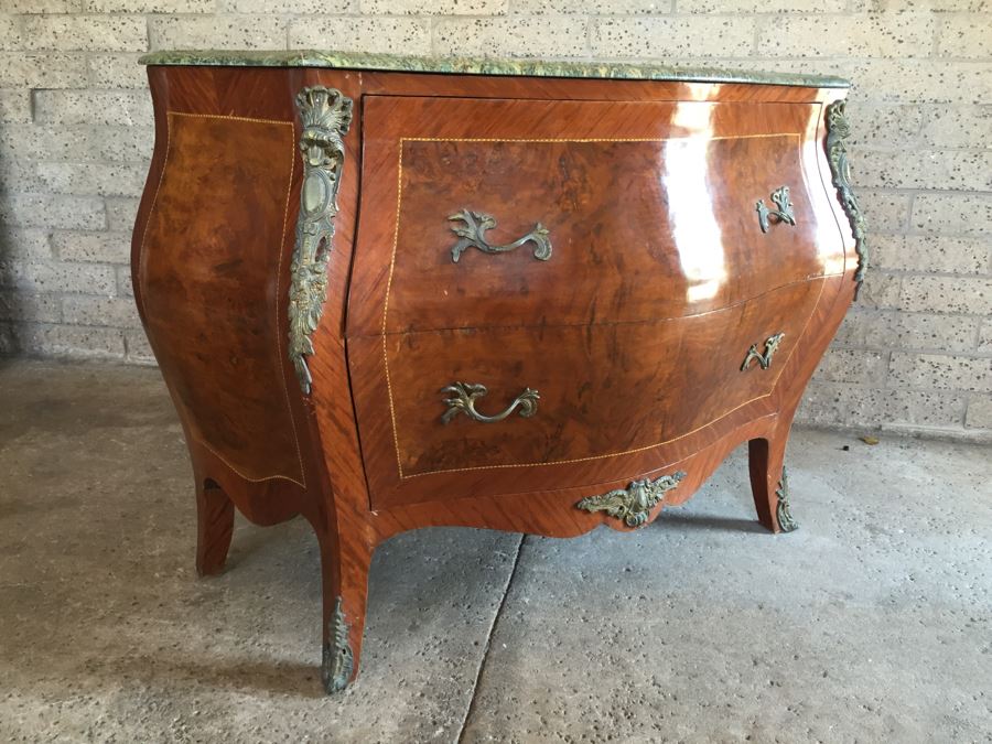 Stunning Large Bow Front Commode Chest Of Drawers With Nice Marble Top [Photo 24]