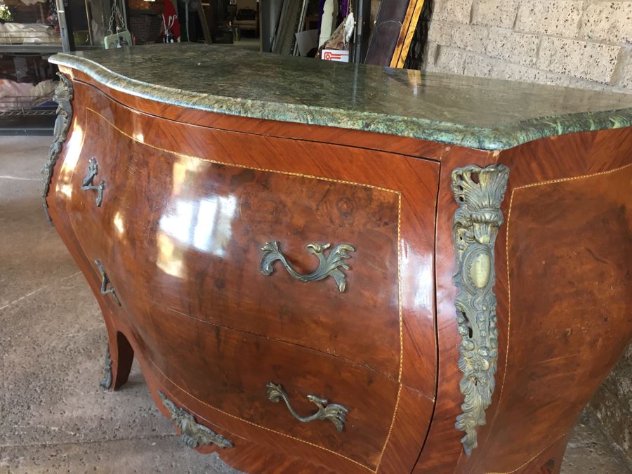 Stunning Large Bow Front Commode Chest Of Drawers With Nice Marble Top [Photo 20]