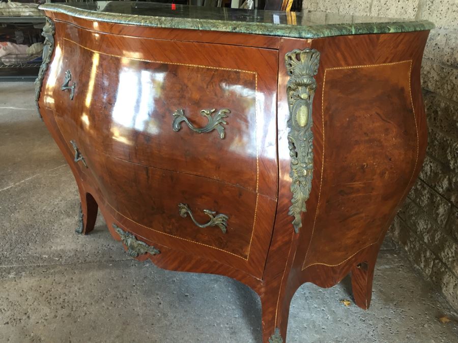 Stunning Large Bow Front Commode Chest Of Drawers With Nice Marble Top [Photo 19]