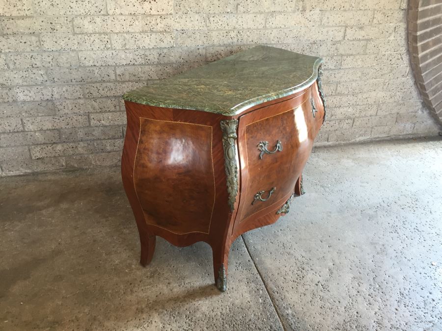 Stunning Large Bow Front Commode Chest Of Drawers With Nice Marble Top [Photo 25]