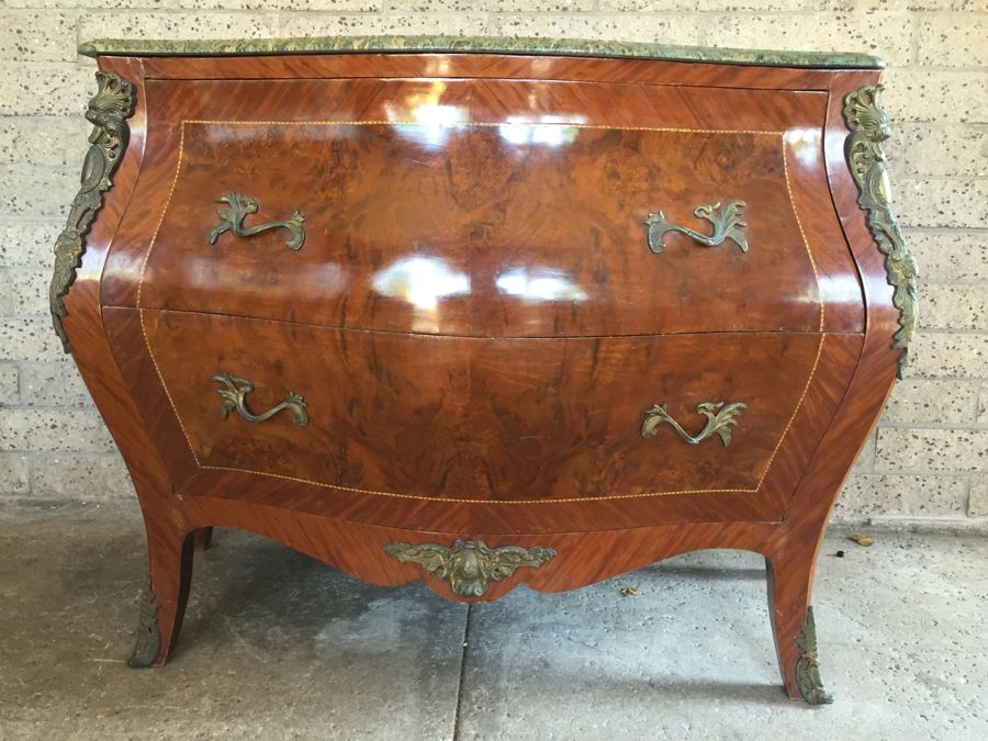 Stunning Large Bow Front Commode Chest Of Drawers With Nice Marble Top