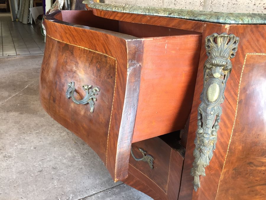 Stunning Large Bow Front Commode Chest Of Drawers With Nice Marble Top [Photo 14]