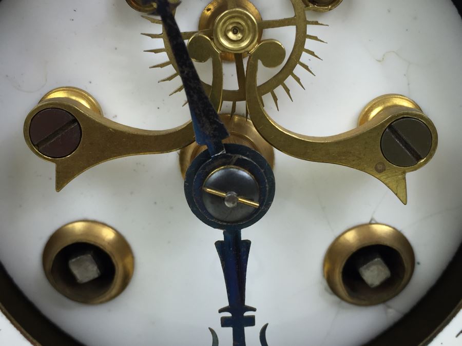 Impressive Antique Waterbury Clock Co. French Marble Open Escapement Mantle Clock [Photo 13]