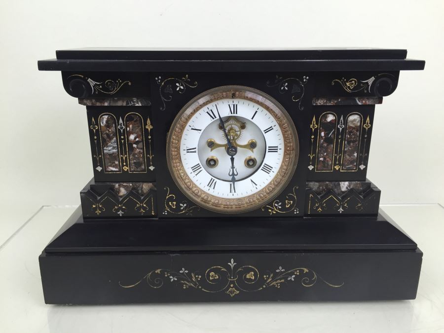 Impressive Antique Waterbury Clock Co. French Marble Open Escapement Mantle Clock