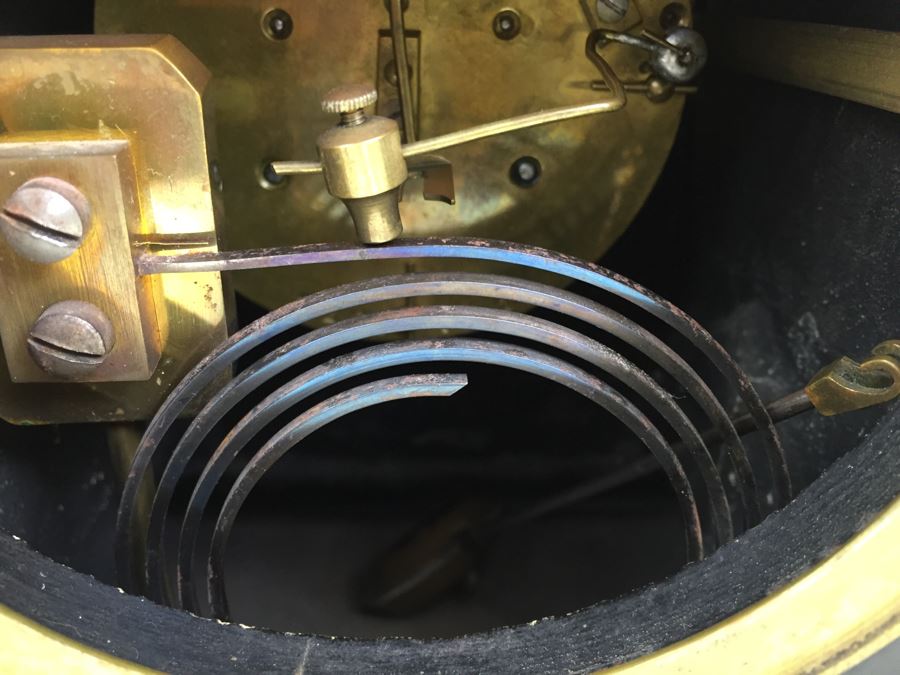 Impressive Antique Waterbury Clock Co. French Marble Open Escapement Mantle Clock [Photo 23]