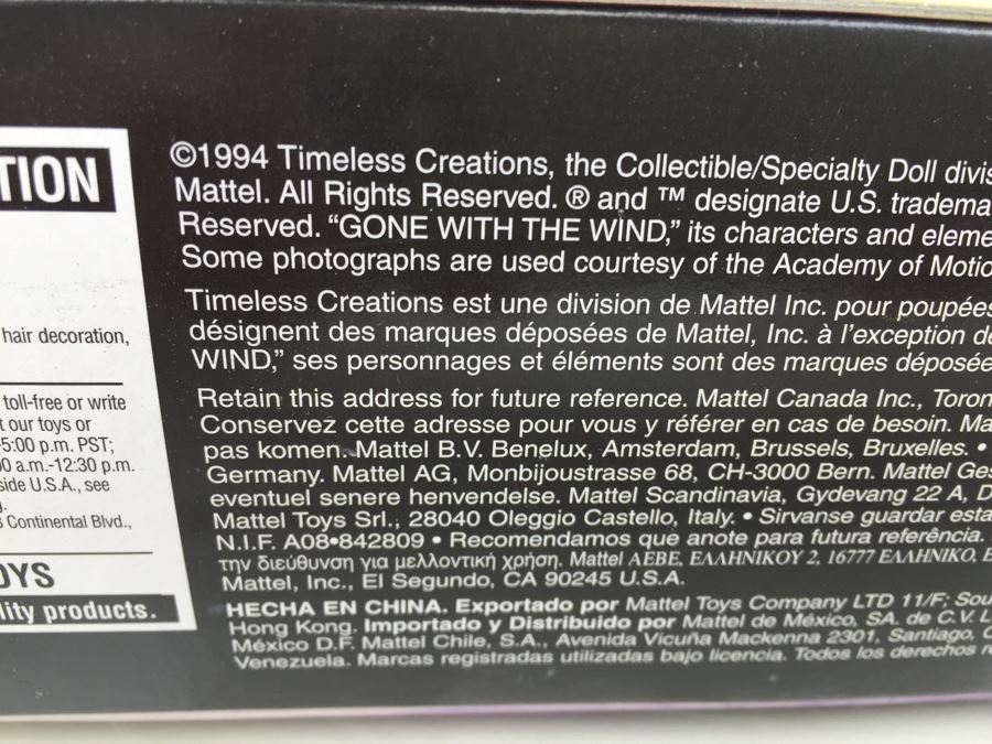 Barbie Hollywood Legends Collection Barbie As Scarlett O'Hara Mattel Vintage 1994 [Photo 9]