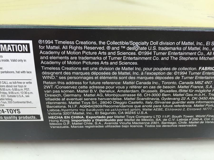 Barbie Hollywood Legends Collection Barbie As Scarlett O'Hara Mattel 13254 Vintage 1994 [Photo 7]