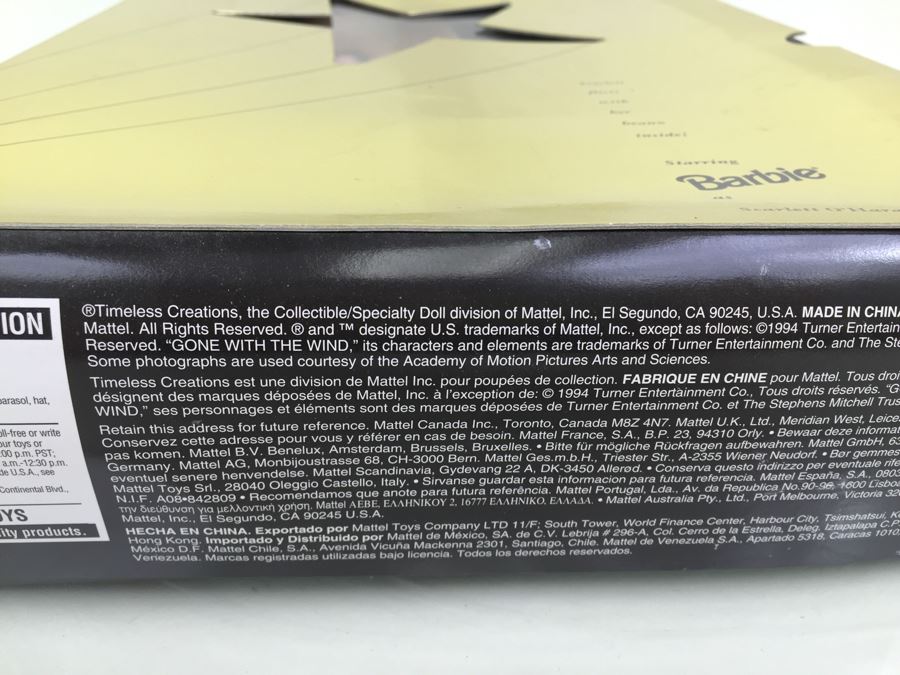 Barbie Hollywood Legends Collection Barbie As Scarlett O'Hara Mattel Vintage 1994 [Photo 7]