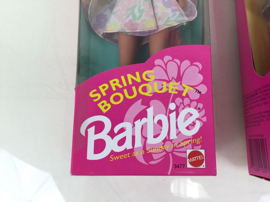 Spring Bouquet Barbie 3477 And School Spirit Barbie 15301 Mattel New In Box Vintage 1992 [Photo 2]